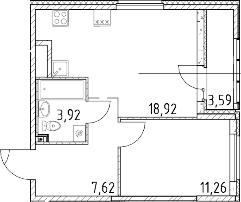 1-комнатная квартира 41.72 м², 18/23 эт., ЖК «Город Первых»